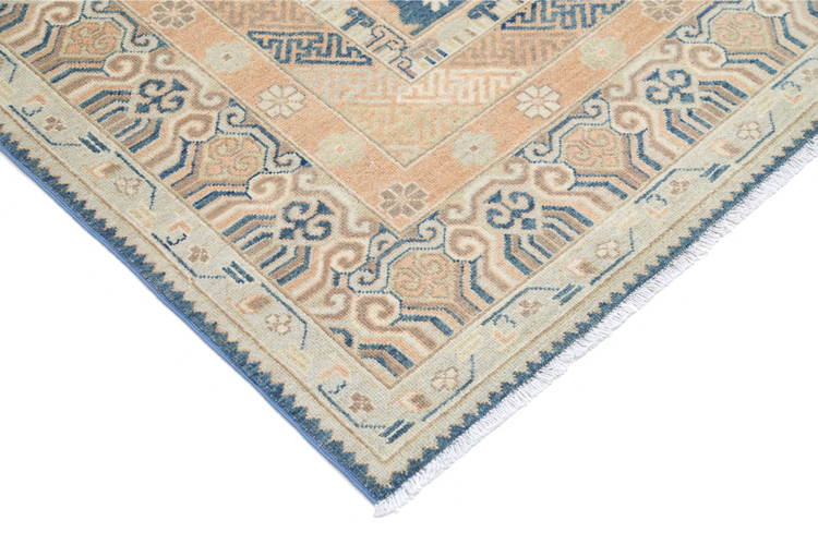 Hand Knotted Khotan Wool Rug - 9' 3" X 11' 10" 9' 3" X 11' 10" (282 X 361) / Blue / Wool