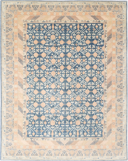 Hand Knotted Khotan Wool Rug - 9' 3" X 11' 10" 9' 3" X 11' 10" (282 X 361) / Blue / Wool