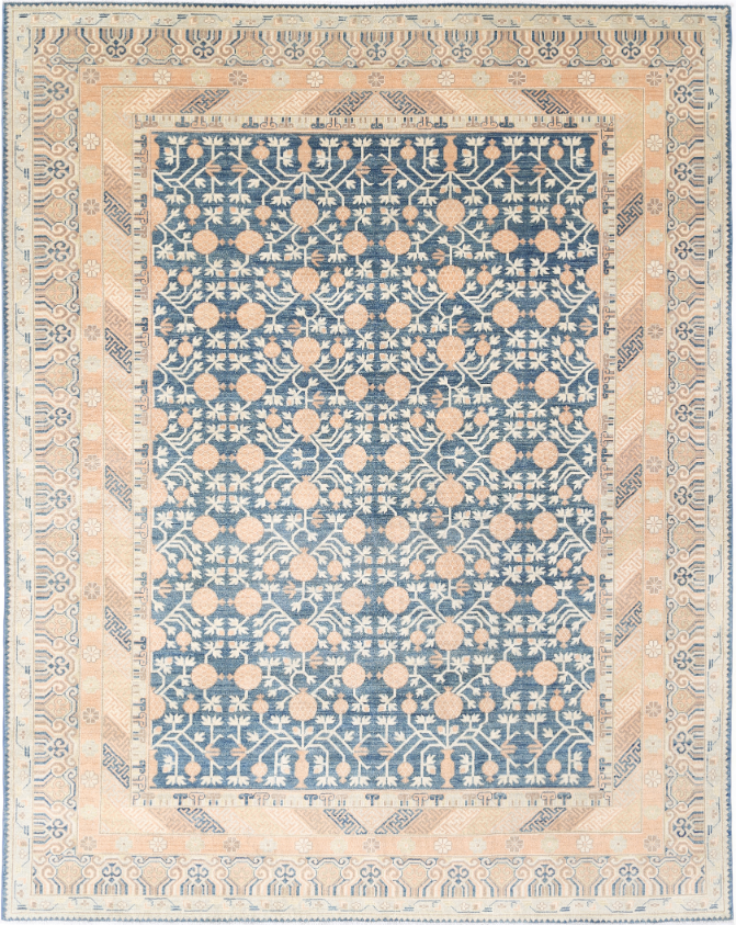 Hand Knotted Khotan Wool Rug - 9' 3" X 11' 10" 9' 3" X 11' 10" (282 X 361) / Blue / Wool