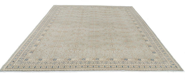 Hand Knotted Khotan Wool Rug - 9' 5" X 11' 11" 9' 5" X 11' 11" (287 X 363) / Grey / Wool