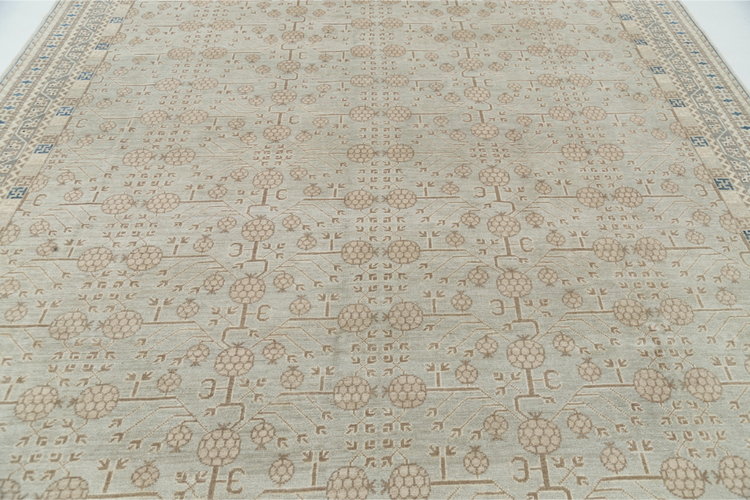 Hand Knotted Khotan Wool Rug - 9' 5" X 11' 11" 9' 5" X 11' 11" (287 X 363) / Grey / Wool