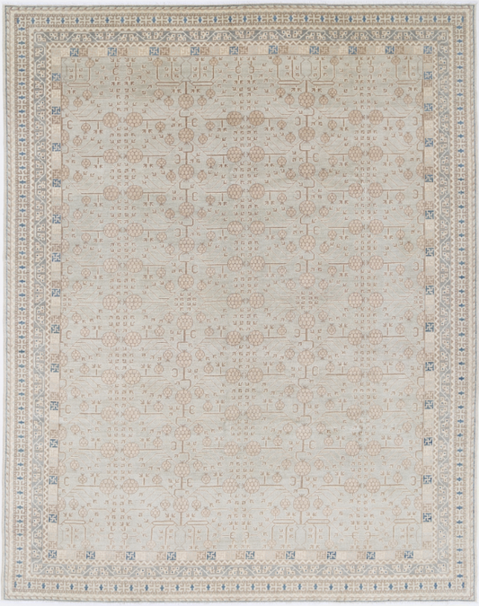 Hand Knotted Khotan Wool Rug - 9' 5" X 11' 11" 9' 5" X 11' 11" (287 X 363) / Grey / Wool