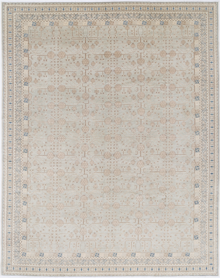 Hand Knotted Khotan Wool Rug - 9' 5" X 11' 11" 9' 5" X 11' 11" (287 X 363) / Grey / Wool