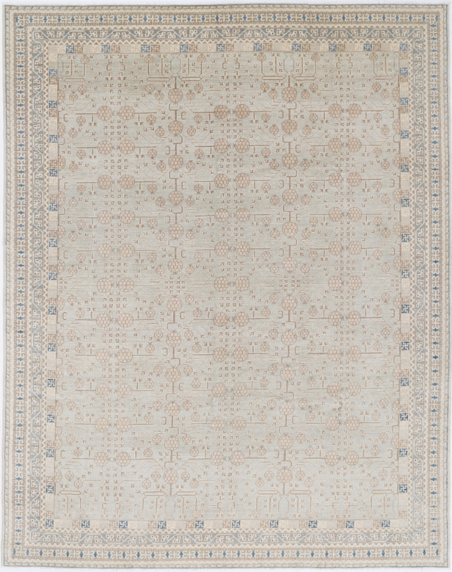 Hand Knotted Khotan Wool Rug - 9' 5" X 11' 11" 9' 5" X 11' 11" (287 X 363) / Grey / Wool