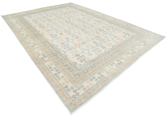 Hand Knotted Khotan Wool Rug - 10' 2" X 14' 1" 10' 2" X 14' 1" (310 X 429) / Ivory / Wool