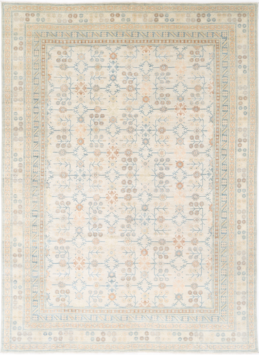 Hand Knotted Khotan Wool Rug - 10' 2" X 14' 1" 10' 2" X 14' 1" (310 X 429) / Ivory / Wool