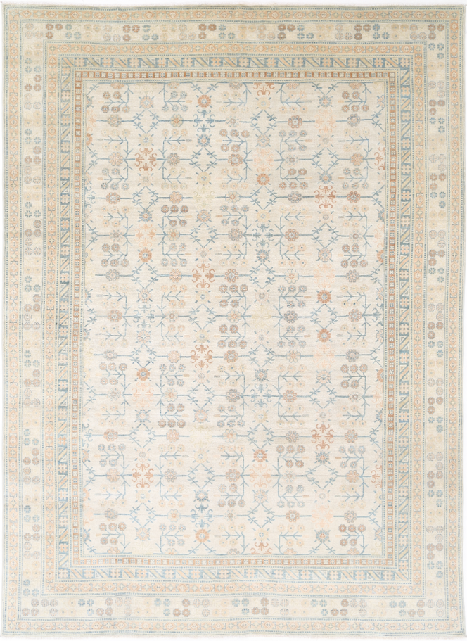 Hand Knotted Khotan Wool Rug - 10' 2" X 14' 1" 10' 2" X 14' 1" (310 X 429) / Ivory / Wool