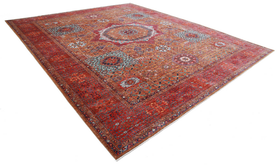 Hand Knotted Mamluk Wool Rug - 13' 3" X 16' 2" 13' 3" X 16' 2" (404 X 493) / Brown / Wool