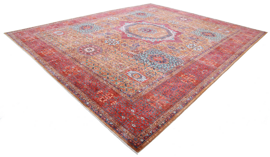 Hand Knotted Mamluk Wool Rug - 13' 3" X 16' 2" 13' 3" X 16' 2" (404 X 493) / Brown / Wool