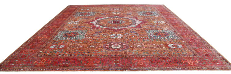 Hand Knotted Mamluk Wool Rug - 13' 3" X 16' 2" 13' 3" X 16' 2" (404 X 493) / Brown / Wool