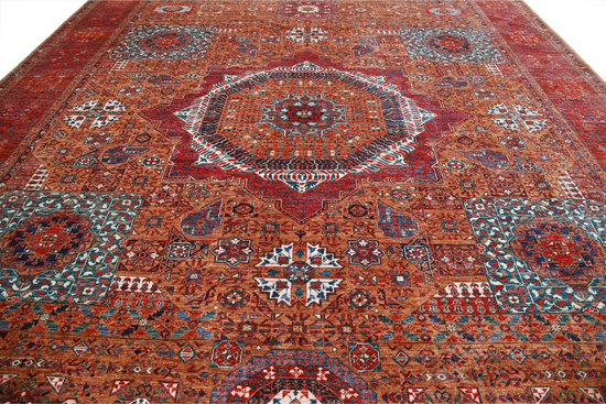 Hand Knotted Mamluk Wool Rug - 13' 3" X 16' 2" 13' 3" X 16' 2" (404 X 493) / Brown / Wool