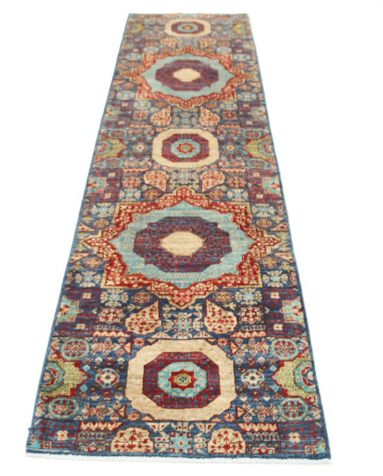 Hand Knotted Mamluk Wool Rug - 2' 6" X 9' 10" 2' 6" X 9' 10" (76 X 300) / Blue / Wool