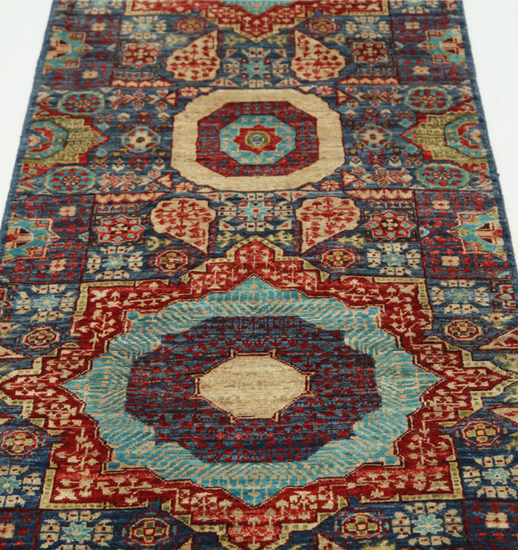 Hand Knotted Mamluk Wool Rug - 2' 6" X 9' 10" 2' 6" X 9' 10" (76 X 300) / Blue / Wool