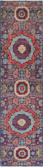 Hand Knotted Mamluk Wool Rug - 2' 6" X 9' 10" 2' 6" X 9' 10" (76 X 300) / Blue / Wool