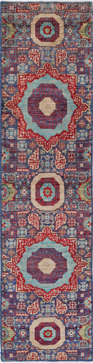 Hand Knotted Mamluk Wool Rug - 2' 6" X 9' 10" 2' 6" X 9' 10" (76 X 300) / Blue / Wool