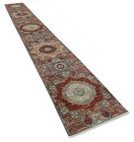 Hand Knotted Mamluk Wool Rug - 2' 6" X 19' 6" 2' 6" X 19' 6" (76 X 594) / Grey / Wool