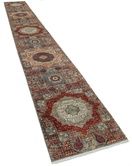 Hand Knotted Mamluk Wool Rug - 2' 6" X 19' 6" 2' 6" X 19' 6" (76 X 594) / Grey / Wool