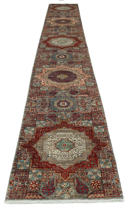 Hand Knotted Mamluk Wool Rug - 2' 6" X 19' 6" 2' 6" X 19' 6" (76 X 594) / Grey / Wool