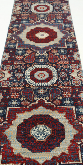 Hand Knotted Mamluk Wool Rug - 2' 5" X 22' 4" 2' 5" X 22' 4" (74 X 681) / Blue / Wool