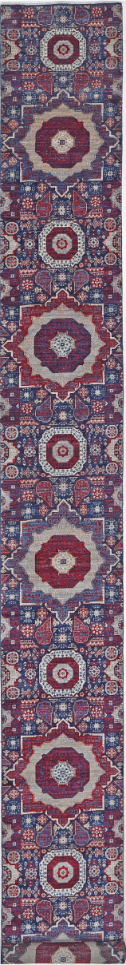 Hand Knotted Mamluk Wool Rug - 2' 5" X 22' 4" 2' 5" X 22' 4" (74 X 681) / Blue / Wool