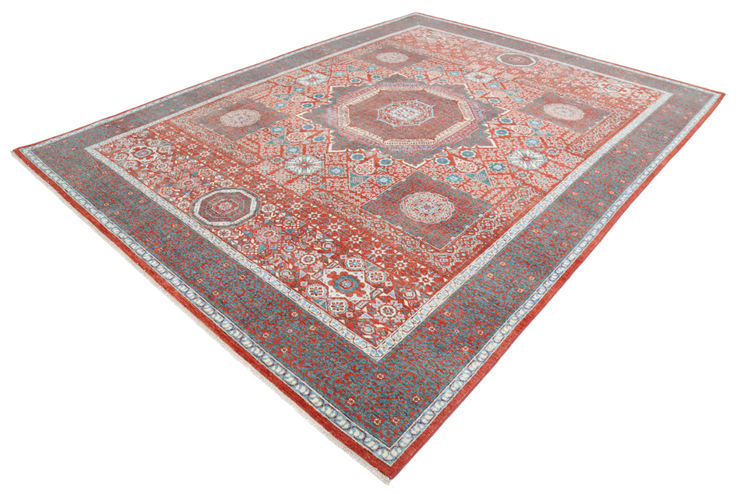 Hand Knotted Mamluk Wool Rug - 9' 2" X 11' 8" 9' 2" X 11' 8" (280 X 356) / Red / Wool