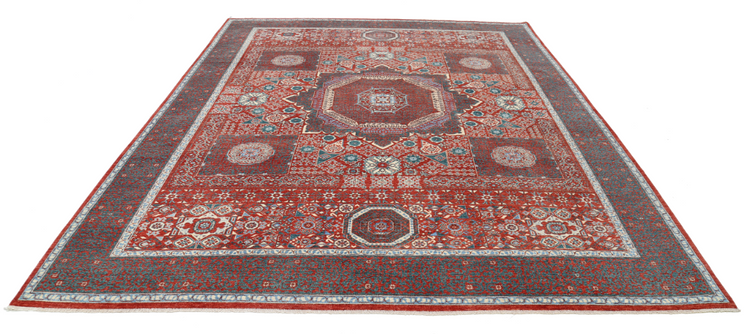 Hand Knotted Mamluk Wool Rug - 9' 2" X 11' 8" 9' 2" X 11' 8" (280 X 356) / Red / Wool