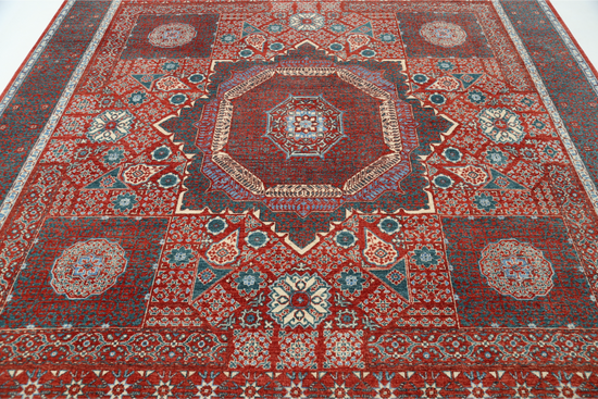 Hand Knotted Mamluk Wool Rug - 9' 2" X 11' 8" 9' 2" X 11' 8" (280 X 356) / Red / Wool