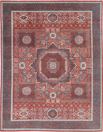 Hand Knotted Mamluk Wool Rug - 9' 2" X 11' 8" 9' 2" X 11' 8" (280 X 356) / Red / Wool