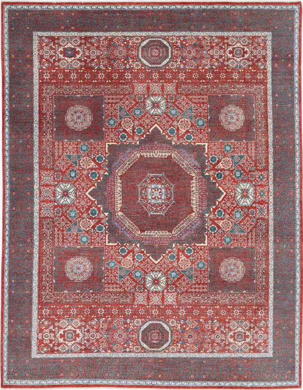 Hand Knotted Mamluk Wool Rug - 9' 2" X 11' 8" 9' 2" X 11' 8" (280 X 356) / Red / Wool