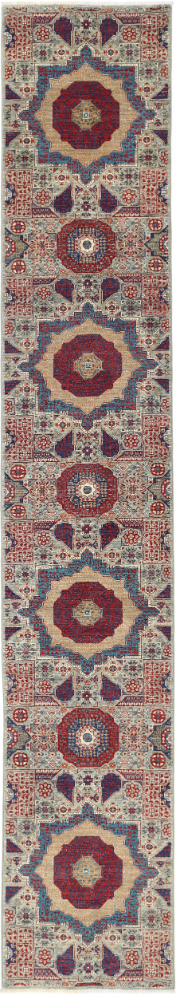 Hand Knotted Mamluk Wool Rug - 2' 5" X 14' 6" 2' 5" X 14' 6" (74 X 442) / Green / Wool