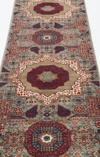 Hand Knotted Mamluk Wool Rug - 2' 7" X 14' 7" 2' 7" X 14' 7" (79 X 444) / Green / Wool