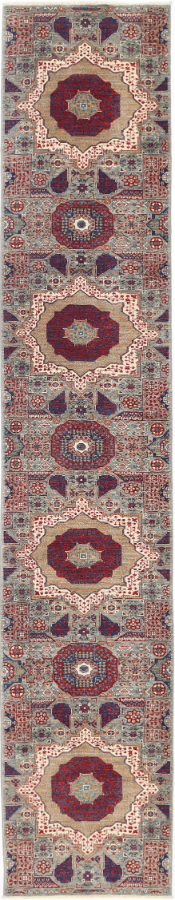 Hand Knotted Mamluk Wool Rug - 2' 7" X 14' 7" 2' 7" X 14' 7" (79 X 444) / Green / Wool