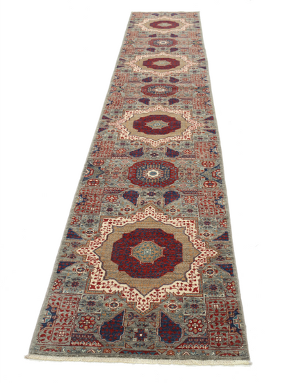 Hand Knotted Mamluk Wool Rug - 2' 6" X 14' 7" 2' 6" X 14' 7" (76 X 444) / Grey / Wool