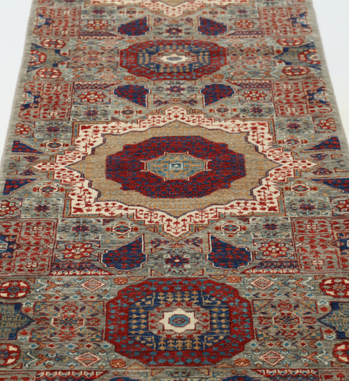 Hand Knotted Mamluk Wool Rug - 2' 6" X 14' 7" 2' 6" X 14' 7" (76 X 444) / Grey / Wool