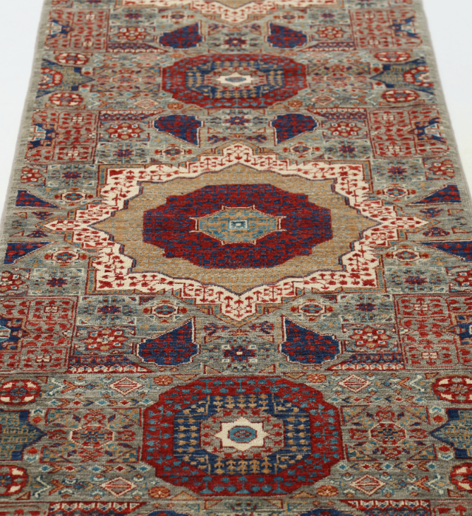 Hand Knotted Mamluk Wool Rug - 2' 6" X 14' 7" 2' 6" X 14' 7" (76 X 444) / Grey / Wool