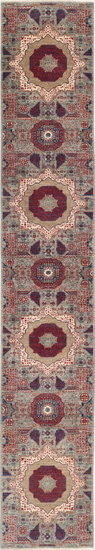 Hand Knotted Mamluk Wool Rug - 2' 6" X 14' 7" 2' 6" X 14' 7" (76 X 444) / Grey / Wool