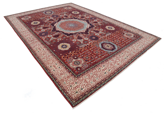 Hand Knotted Mamluk Wool Rug - 8' 10" X 12' 2" 8' 10" X 12' 2" (269 X 371) / Red / Wool