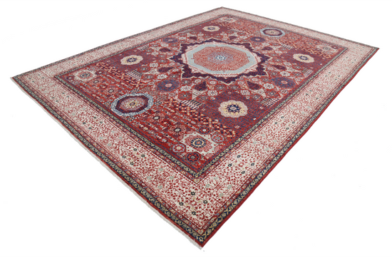 Hand Knotted Mamluk Wool Rug - 8' 10" X 12' 2" 8' 10" X 12' 2" (269 X 371) / Red / Wool