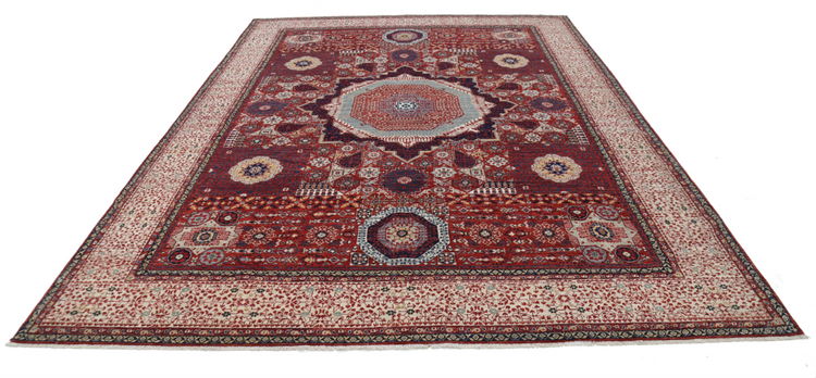 Hand Knotted Mamluk Wool Rug - 8' 10" X 12' 2" 8' 10" X 12' 2" (269 X 371) / Red / Wool