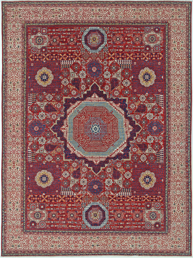 Hand Knotted Mamluk Wool Rug - 8' 10" X 12' 2" 8' 10" X 12' 2" (269 X 371) / Red / Wool