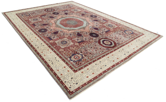 Hand Knotted Mamluk Wool Rug - 8' 10" X 12' 2" 8' 10" X 12' 2" (269 X 371) / Grey / Wool