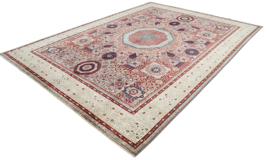 Hand Knotted Mamluk Wool Rug - 8' 10" X 12' 2" 8' 10" X 12' 2" (269 X 371) / Grey / Wool