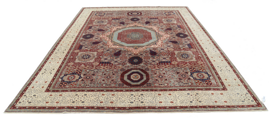 Hand Knotted Mamluk Wool Rug - 8' 10" X 12' 2" 8' 10" X 12' 2" (269 X 371) / Grey / Wool