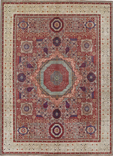 Hand Knotted Mamluk Wool Rug - 8' 10" X 12' 2" 8' 10" X 12' 2" (269 X 371) / Grey / Wool