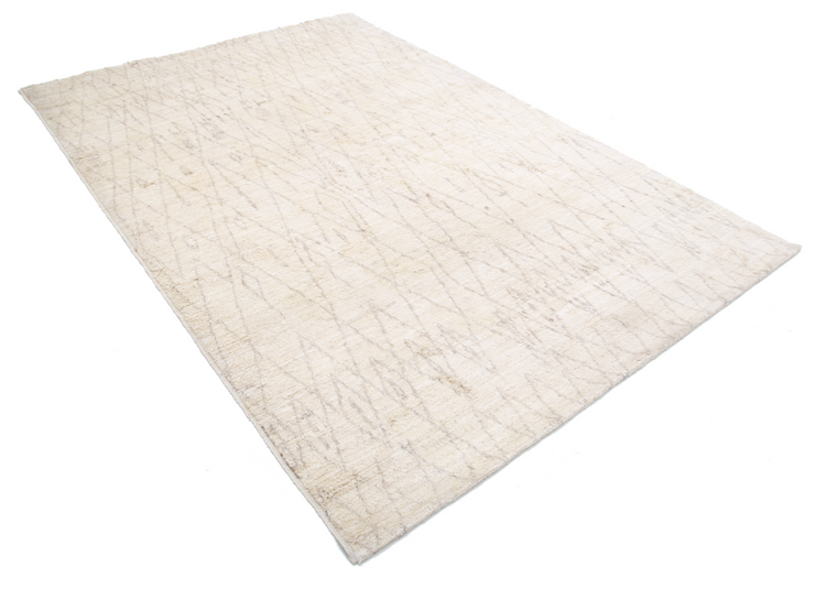 Hand Knotted Moroccan Wool Rug - 6' 0" X 9' 0" 6' 0" X 9' 0" (183 X 274) / Ivory / Wool