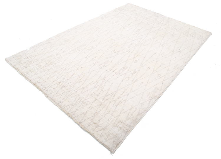 Hand Knotted Moroccan Wool Rug - 6' 0" X 9' 0" 6' 0" X 9' 0" (183 X 274) / Ivory / Wool