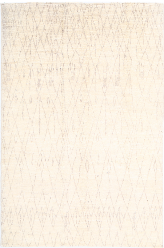 Hand Knotted Moroccan Wool Rug - 6' 0" X 9' 0" 6' 0" X 9' 0" (183 X 274) / Ivory / Wool