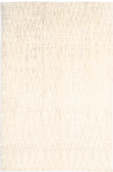 Hand Knotted Moroccan Wool Rug - 6' 0" X 9' 0" 6' 0" X 9' 0" (183 X 274) / Ivory / Wool