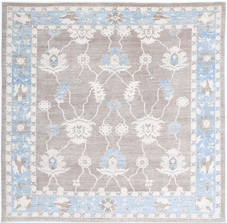 Hand Knotted Oushak Wool Rug - 11'7'' x 11'2''