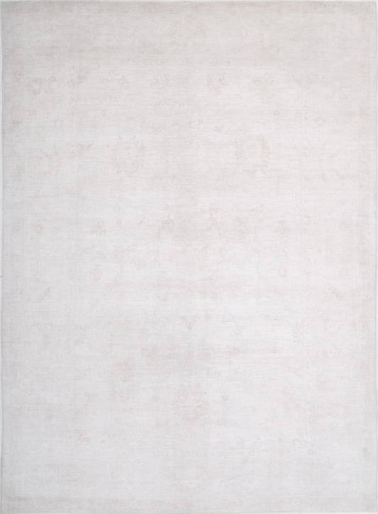 Hand Knotted Oushak Wool Rug - 10' 4" X 14' 1" 10' 4" X 14' 1" (315 X 429) / Ivory / Wool